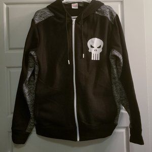 Marvel Punisher Skull Jacket Full Zip Up Hoodie - Men's Medium M Black Gray